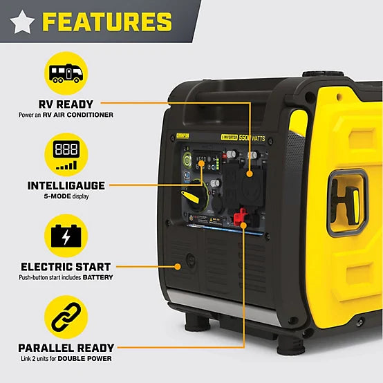 New!Champion Power Equipment 5500Watt Wireless Remote Start RV Ready Portable Inverter Generator with Quiet Technology & CO Shield