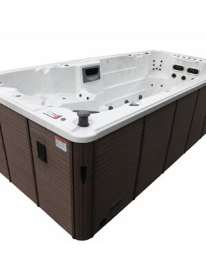 Canadian Spa Co 15 – Person 72 – Jet Acrylic Rectangular Hot Tub with Ozonator and Built-In Speaker in Sterling Silver, Walnut