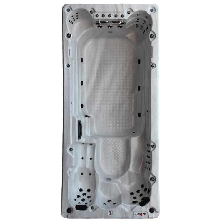 Canadian Spa Co 15 – Person 72 – Jet Acrylic Rectangular Hot Tub with Ozonator and Built-In Speaker in Sterling Silver, Walnut