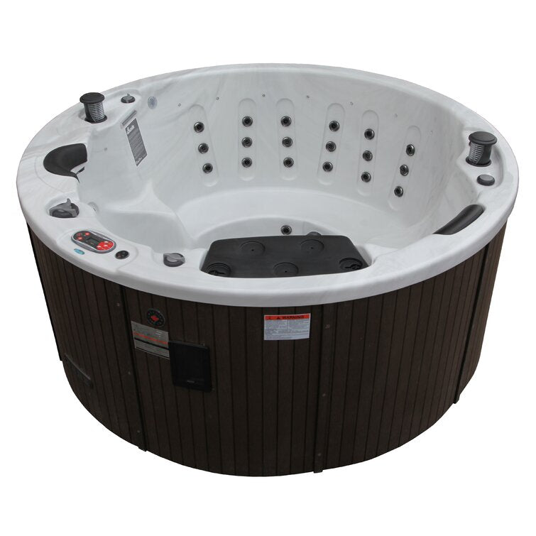 Canadian Spa Co 5 – Person 38 – Jet Acrylic Round Hot Tub with Ozonator and Built-In Speaker in Sterling Silver, Walnut