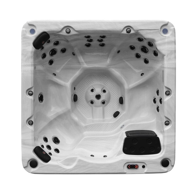 Canadian Spa Co 7 – Person 46 – Jet Acrylic Square Hot Tub with Ozonator and Built-In Speaker in Sterling Silver, Walnut