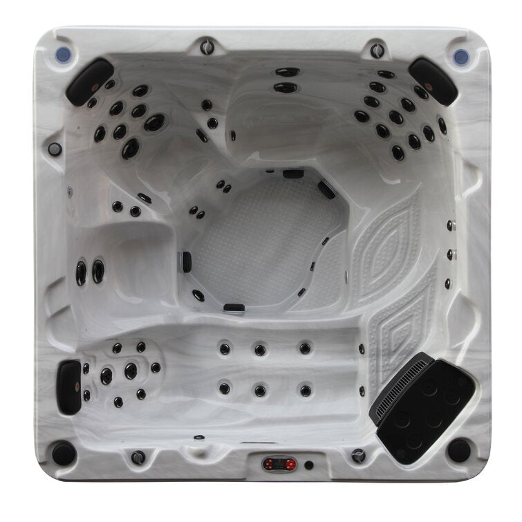 Canadian Spa Co 7 – Person 60 – Jet Acrylic Square Hot Tub with Ozonator and Built-In Speaker in Sterling Silver, Walnut