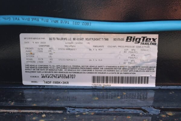 22 Foot Big Tex Heavy Duty with Drive-Over Fender Black Equipment Trailer (14DF-19BK+3KR)