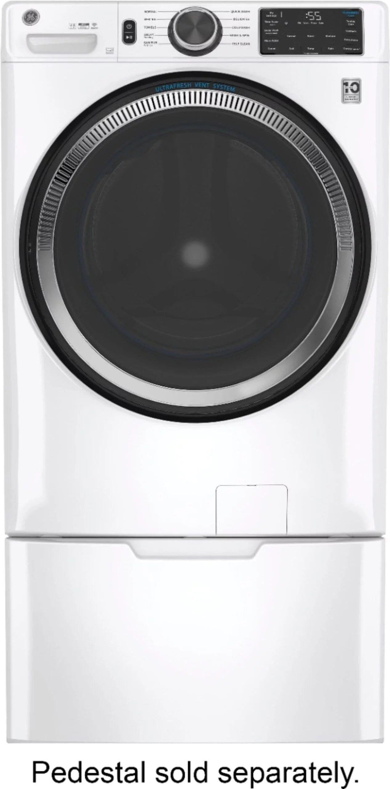 GE – 4.8 CuFt High-Efficiency Stackable Smart Front Load Washer w/UltraFresh Vent System & Microban Antimicrobial Technology – White on white Shoesocean