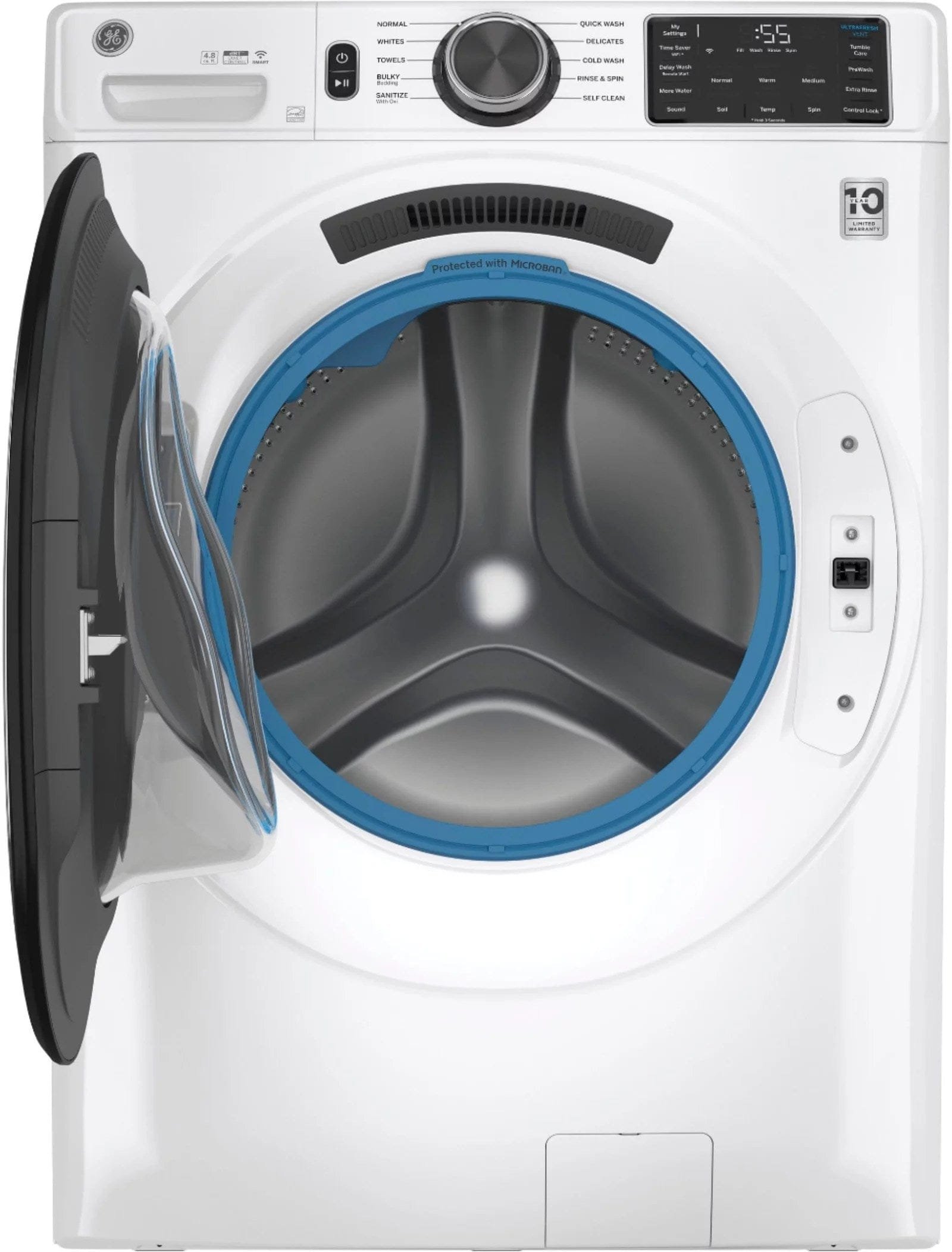 GE – 4.8 CuFt High-Efficiency Stackable Smart Front Load Washer w/UltraFresh Vent System & Microban Antimicrobial Technology – White on white Shoesocean