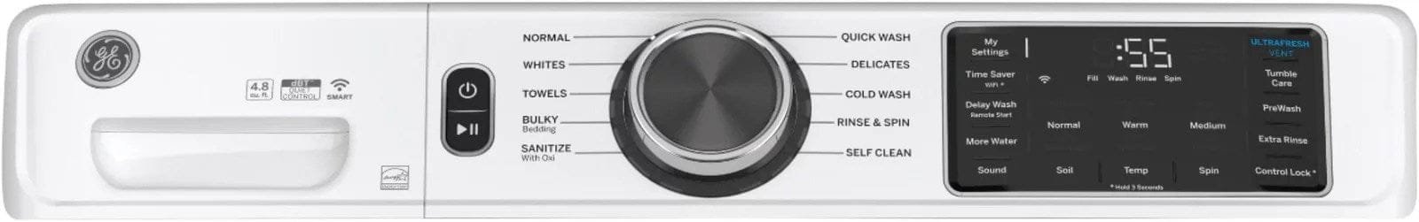 GE – 4.8 CuFt High-Efficiency Stackable Smart Front Load Washer w/UltraFresh Vent System & Microban Antimicrobial Technology – White on white Shoesocean