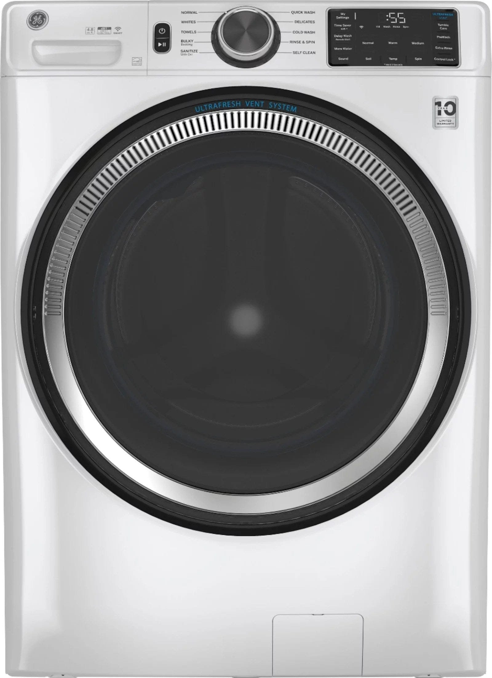 GE – 4.8 CuFt High-Efficiency Stackable Smart Front Load Washer w/UltraFresh Vent System & Microban Antimicrobial Technology – White on white Shoesocean