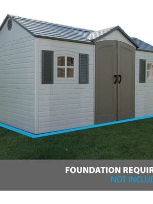 Side entry 15 ft. W x 8 ft. D plastic storage shed with assembly