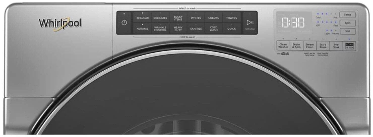 Whirlpool – 4.5 Cu. Ft. High Efficiency Stackable Front Load Washer with Steam and Load & Go XL Dispenser – Chrome shadow