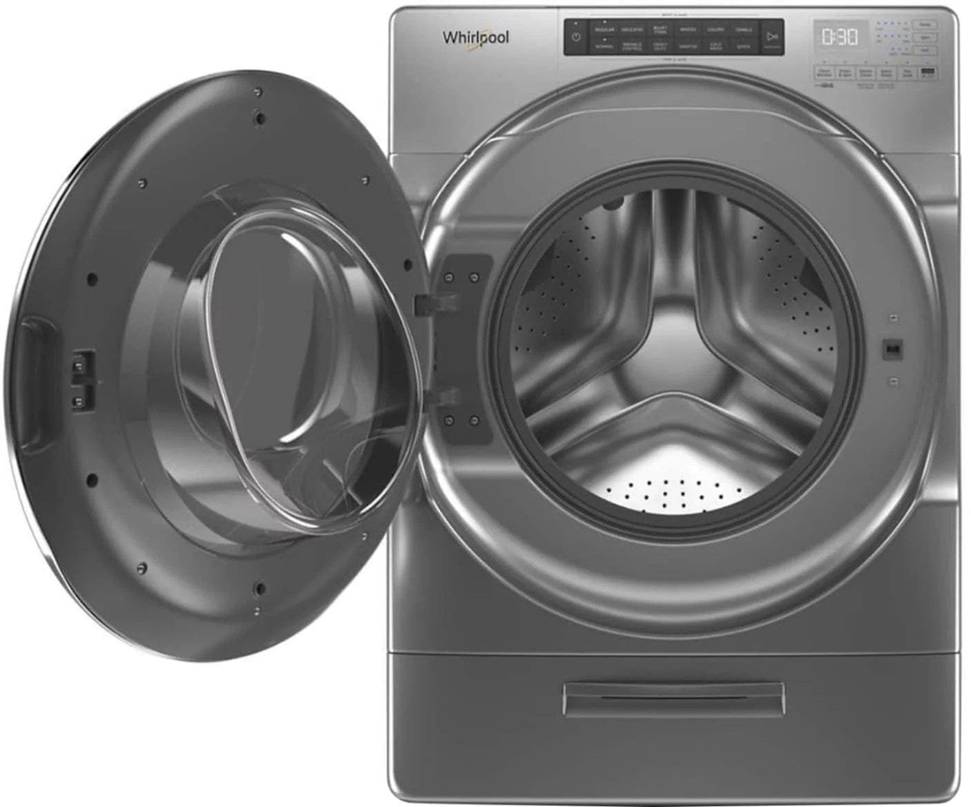 Whirlpool – 4.5 Cu. Ft. High Efficiency Stackable Front Load Washer with Steam and Load & Go XL Dispenser – Chrome shadow