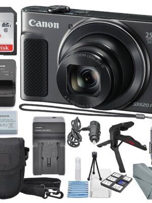 Canon PowerShot SX620 HS Digital Camera Along with 32GB, Deluxe Accessory Bundle and Cleaning Kit, Black