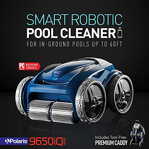 Polaris 9650iQ Sport Robotic Cleaner, Automatic Vacuum for InGround Pools up to 60ft, Smart App, WiFi, Amazon Alexa, 70ft Swivel Cable w/Strong Suction & Easy Access Filter Canister