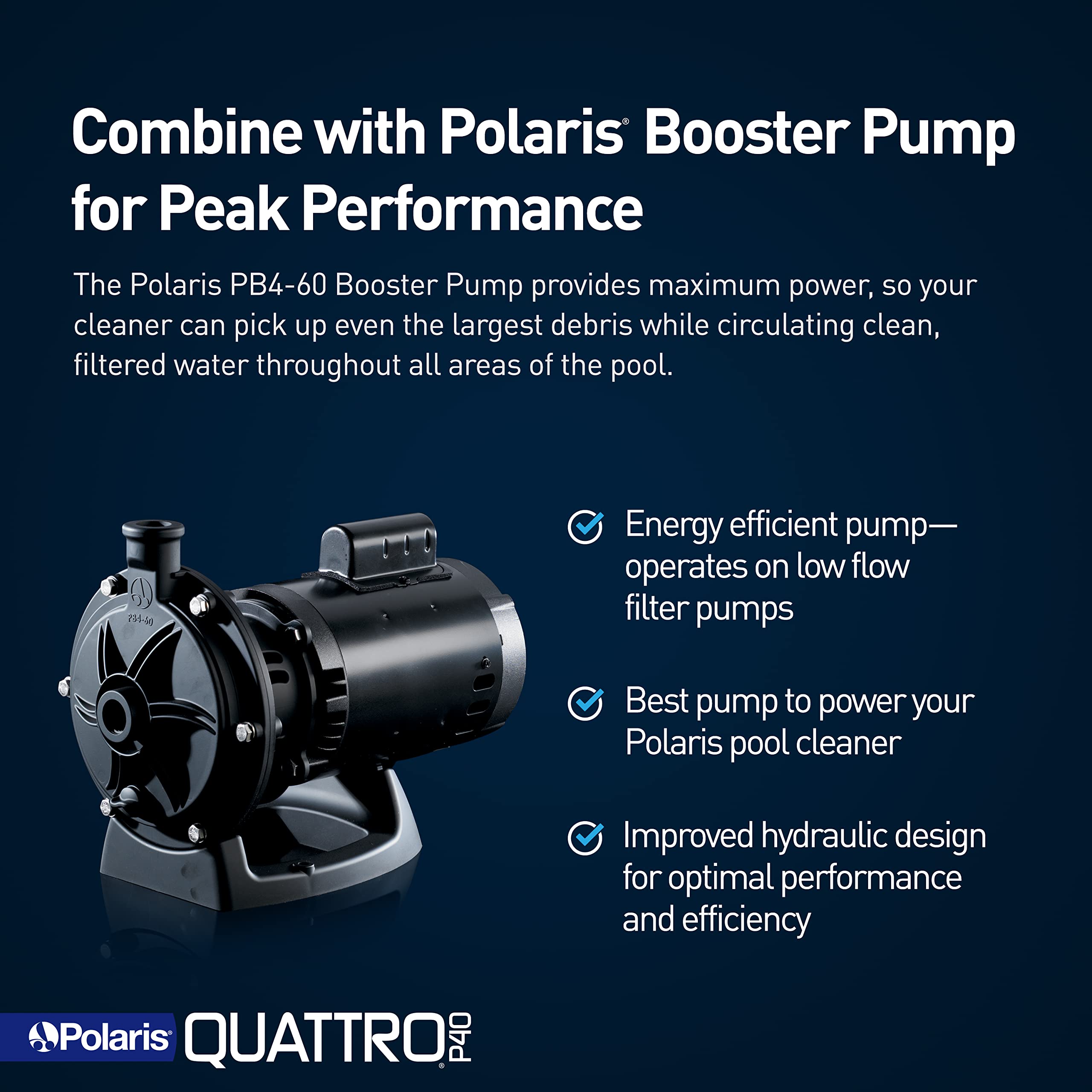 Polaris Quattro P40 Pressure Side Pool Cleaner for All In-Ground Pool Surfaces, Large-Capacity Dual Filtration Canister, 31′ Hose & Transparent Lid to View Debris