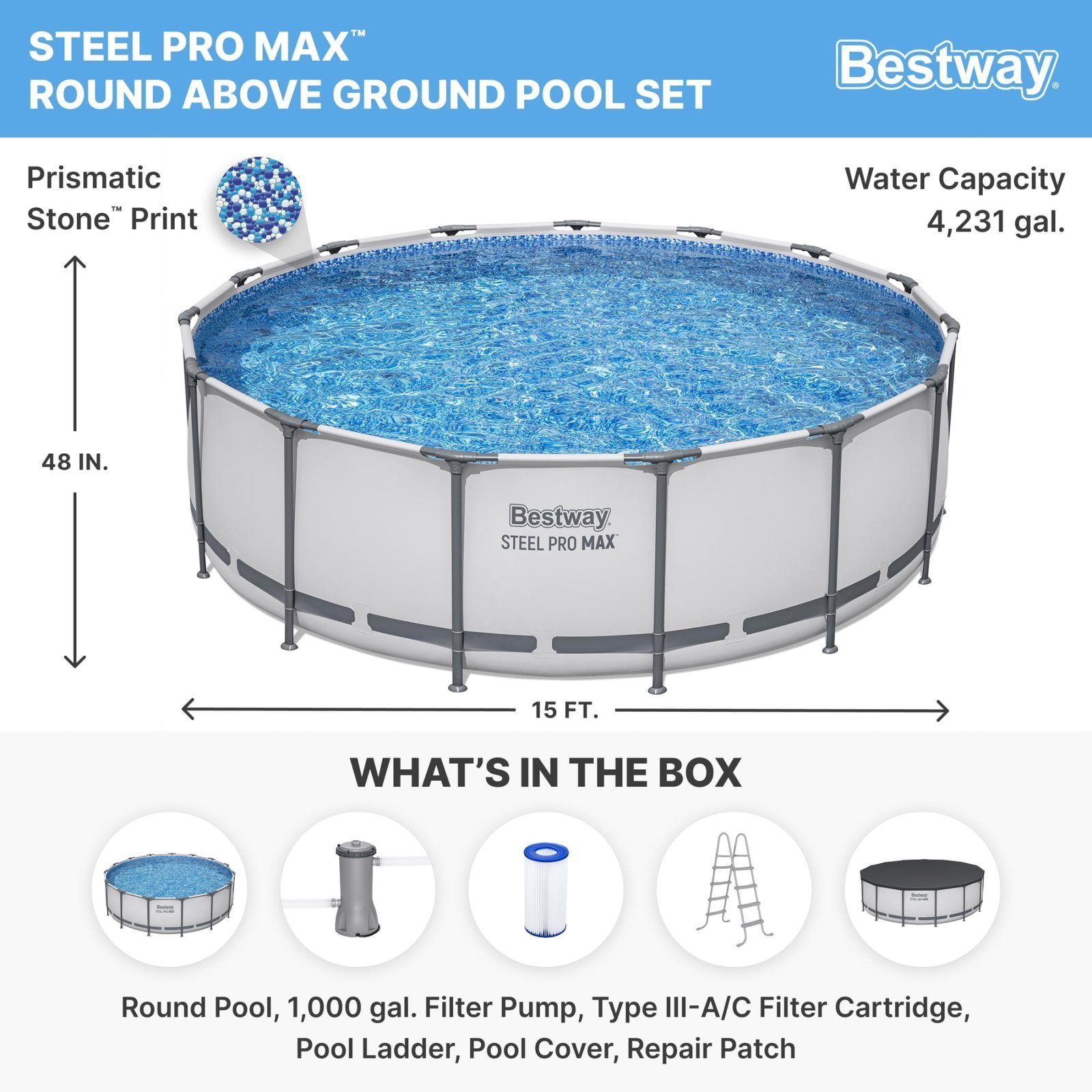 Bestway Steel Pro MAX 10 Foot x 30 Inch Round Metal Frame Above Ground Outdoor Backyard Swimming Pool Set with 330 GPH Filter Pump