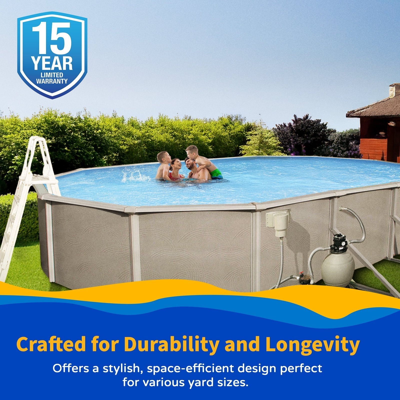 Belize 12-ft x 24-ft Oval 52-in Deep 6-in Top Rail Metal Wall Swimming Pool Package