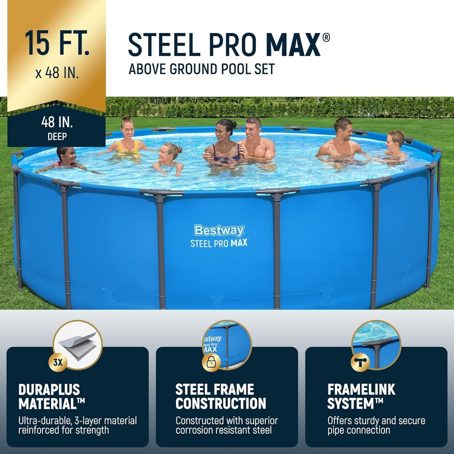 Bestway Steel Pro Max 15′ x 48″ Round Above Ground Pool Kit