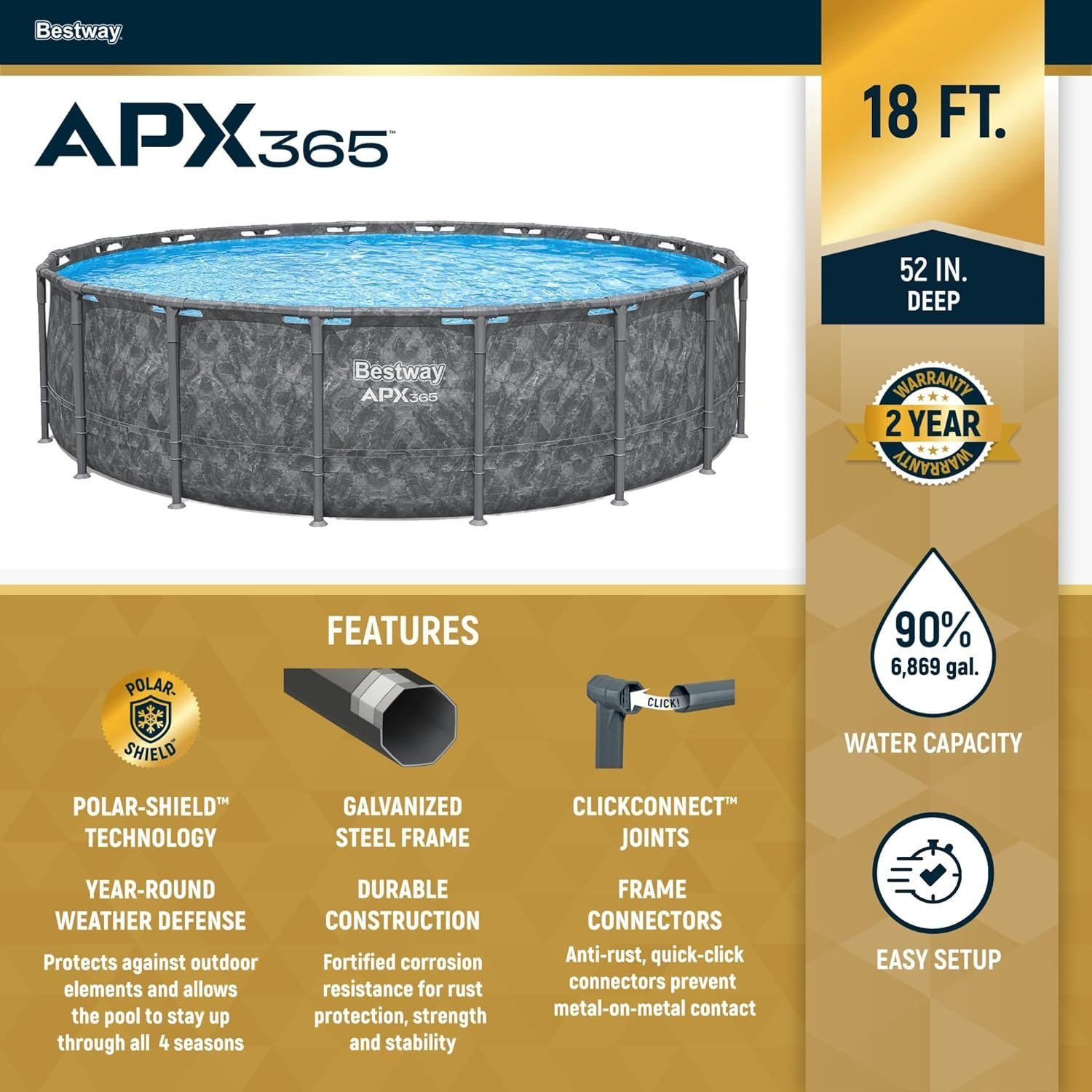 Bestway APX 365 18’x52″ Round Above Ground Swimming Pool Set with Pump & Ladder