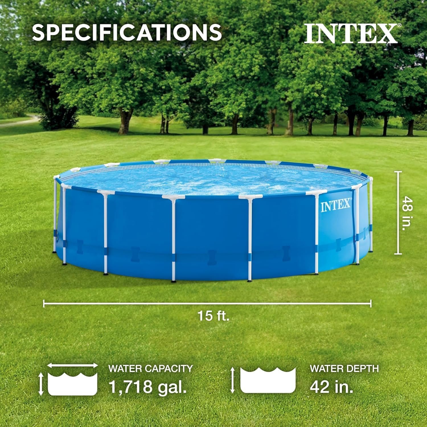 Intex 15′ x 48′ Metal Frame Above Ground Pool Set