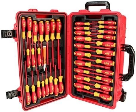Wiha 32800 Insulated Tool Set with Screwdrivers, Nut Drivers, Pliers, Cutters, Ruler, Knife and Sockets in Rolling Tool Case, 10,000 Volt Tested and 1000 Volt Rated, 80-Piece Set