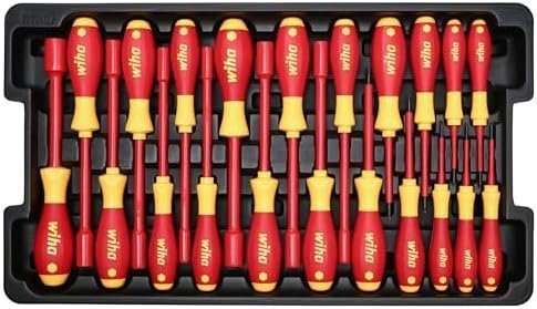 Wiha 32800 Insulated Tool Set with Screwdrivers, Nut Drivers, Pliers, Cutters, Ruler, Knife and Sockets in Rolling Tool Case, 10,000 Volt Tested and 1000 Volt Rated, 80-Piece Set