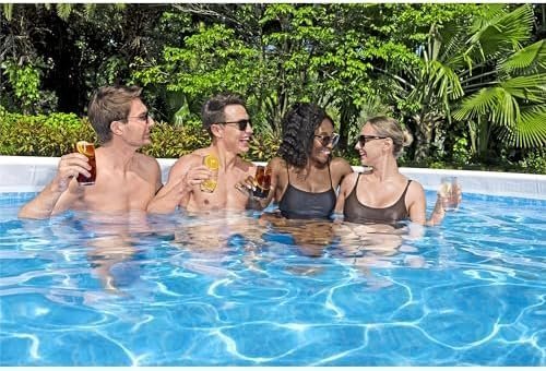 Bestway Power Steel 18′ x 9′ x 48″ Rectangular Metal Frame Above Ground Outdoor Swimming Pool Set with 1,500 GPH Filter Pump, Ladder, and Pool Cover