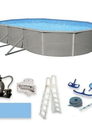 Belize 12-ft x 24-ft Oval 52-in Deep 6-in Top Rail Metal Wall Swimming Pool Package