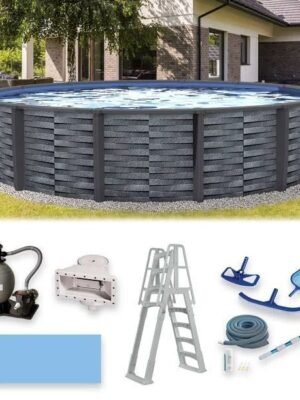 Blue Wave Affinity 24-ft Round 52-in Deep 7-in Top Rail Resin Swimming Pool Package