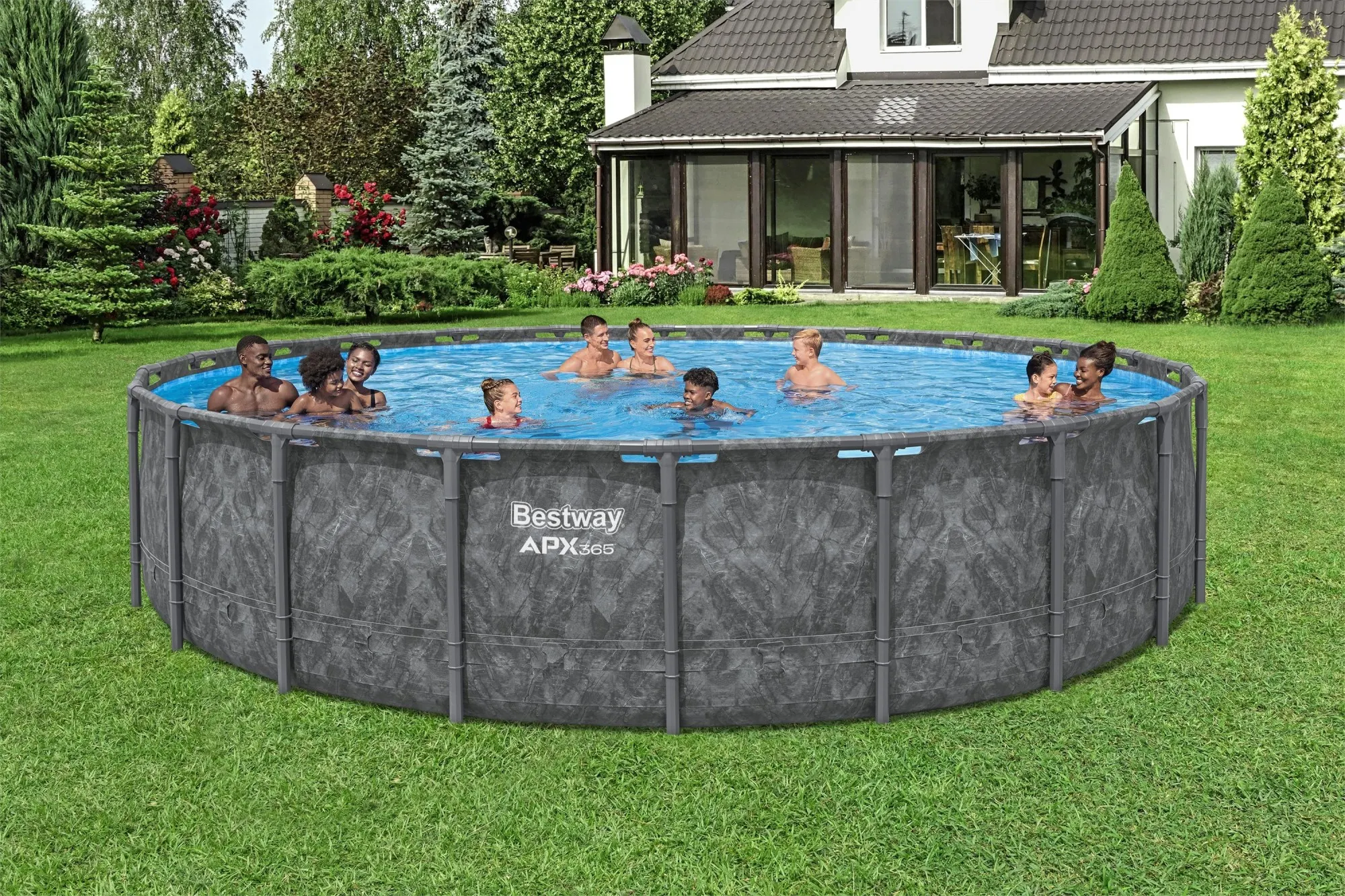 Bestway APX 365 22’x52″ Round Above Ground Swimming Pool Set with Pump and Ladder