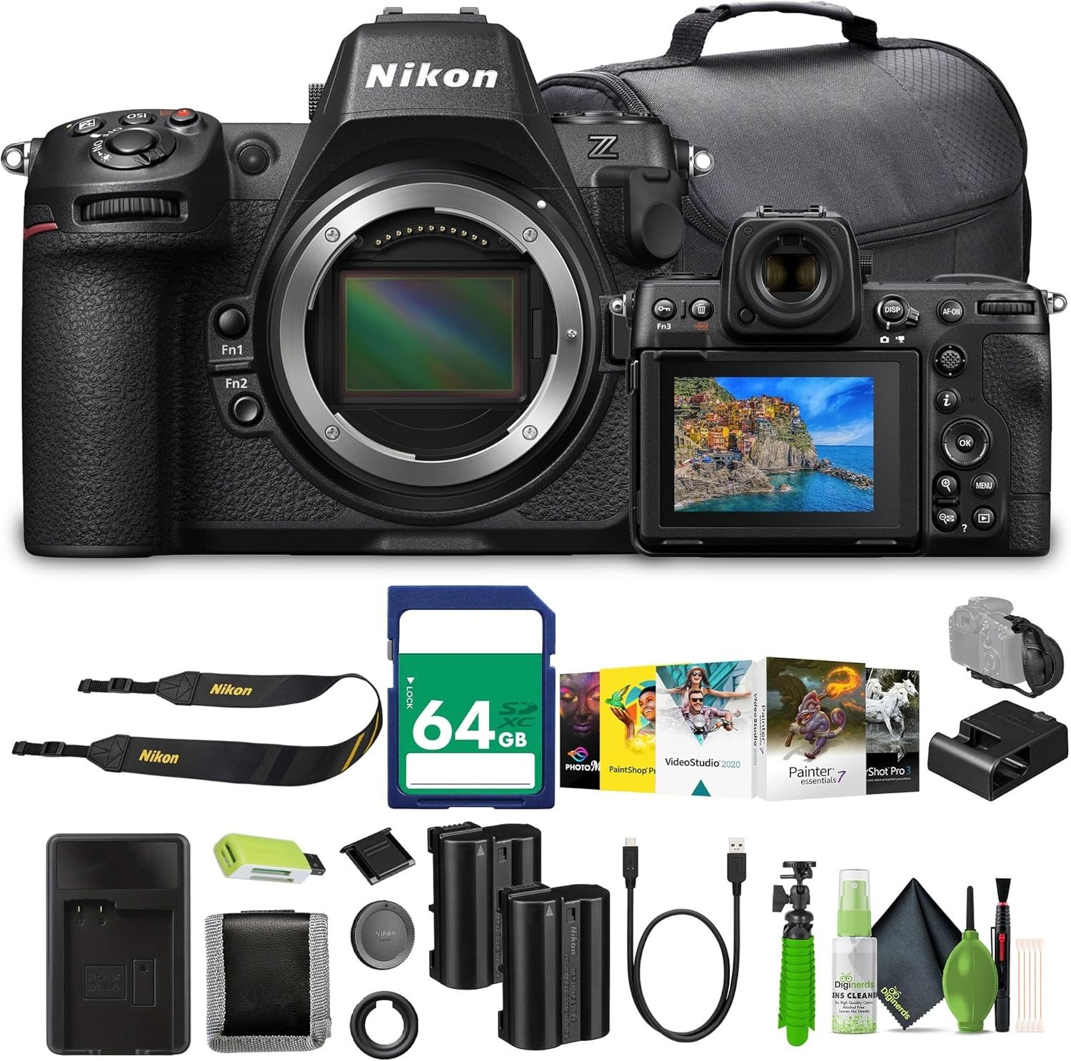 Nikon Z8 Professional Full Frame Mirrorless 8K Video & Stills Hybrid FX Camera + EN-EL15C Battery + 64GB Memory Card+ Photo Editing Software