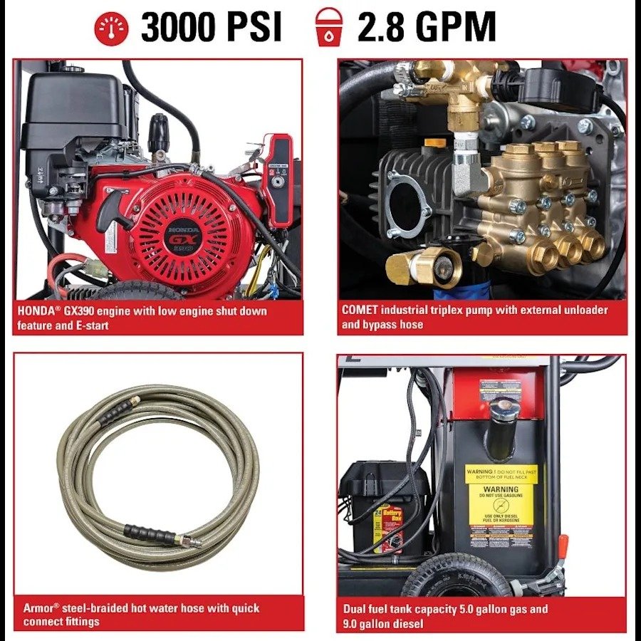 Simpson BB65106 Big Brute Professional 4000 PSI (Gas-Hot Water) Pressure Washer - UK Fast Gas