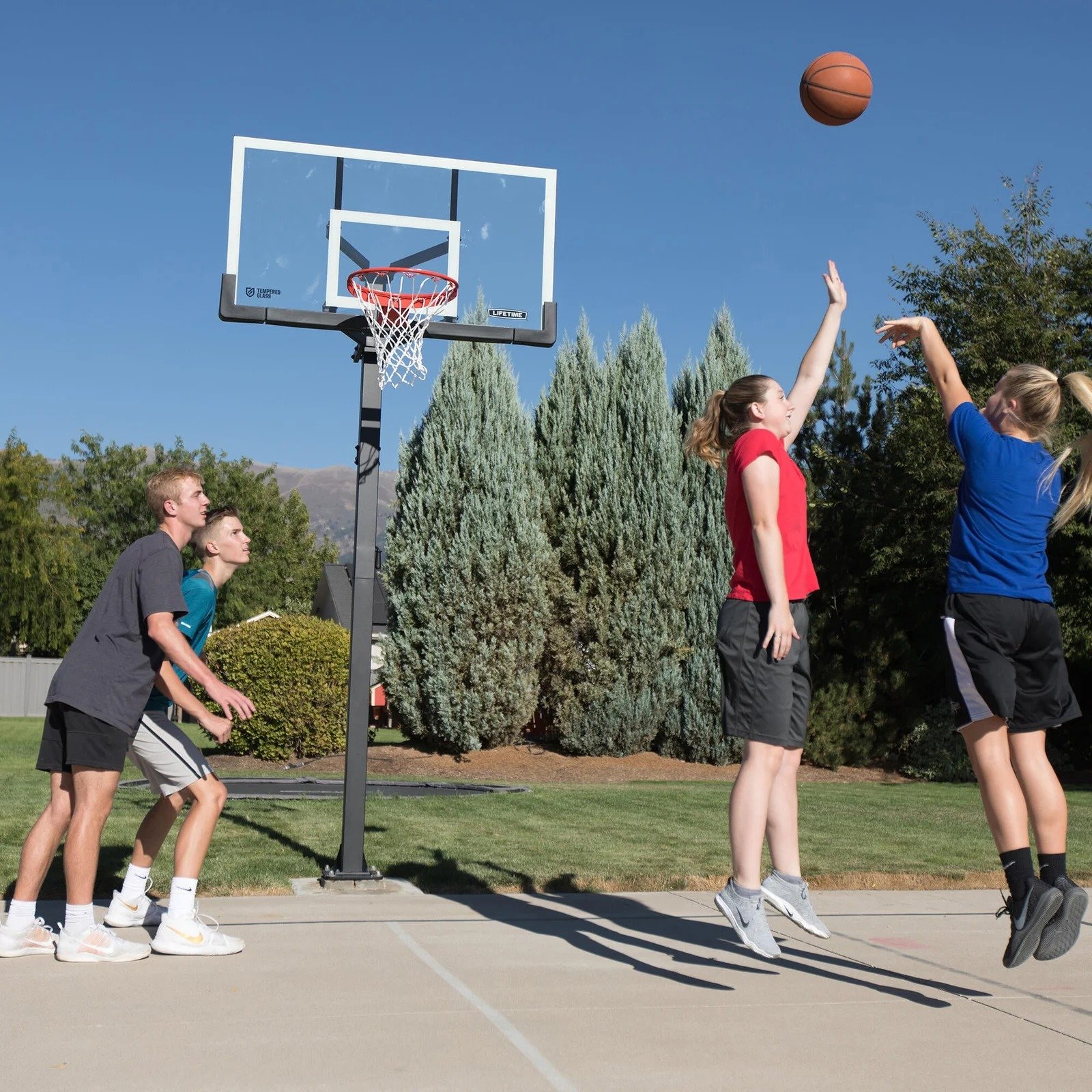 Lifetime Adjustable Bolt Down Basketball Hoop (60-Inch Tempered Glass)