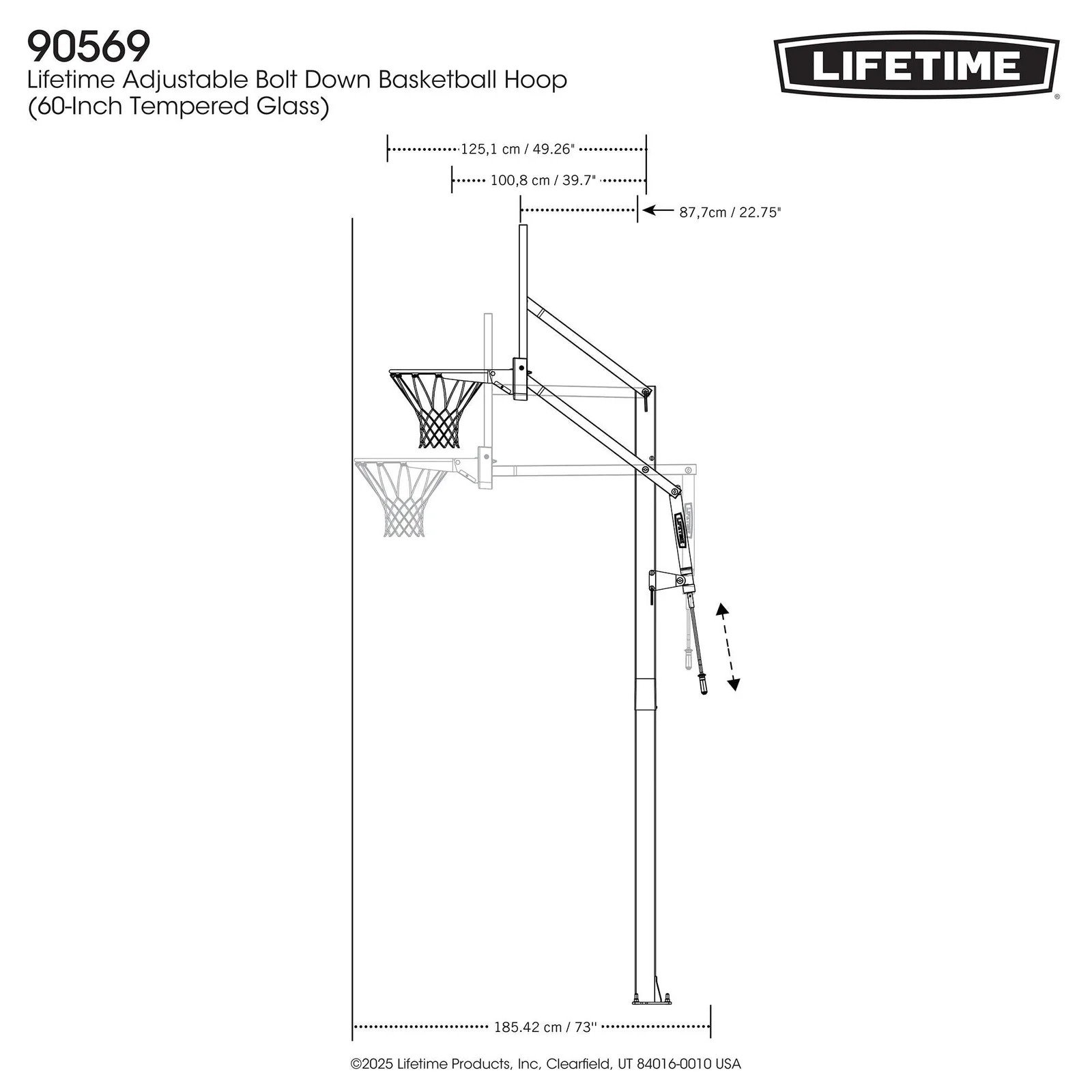 Lifetime Adjustable Bolt Down Basketball Hoop (60-Inch Tempered Glass)