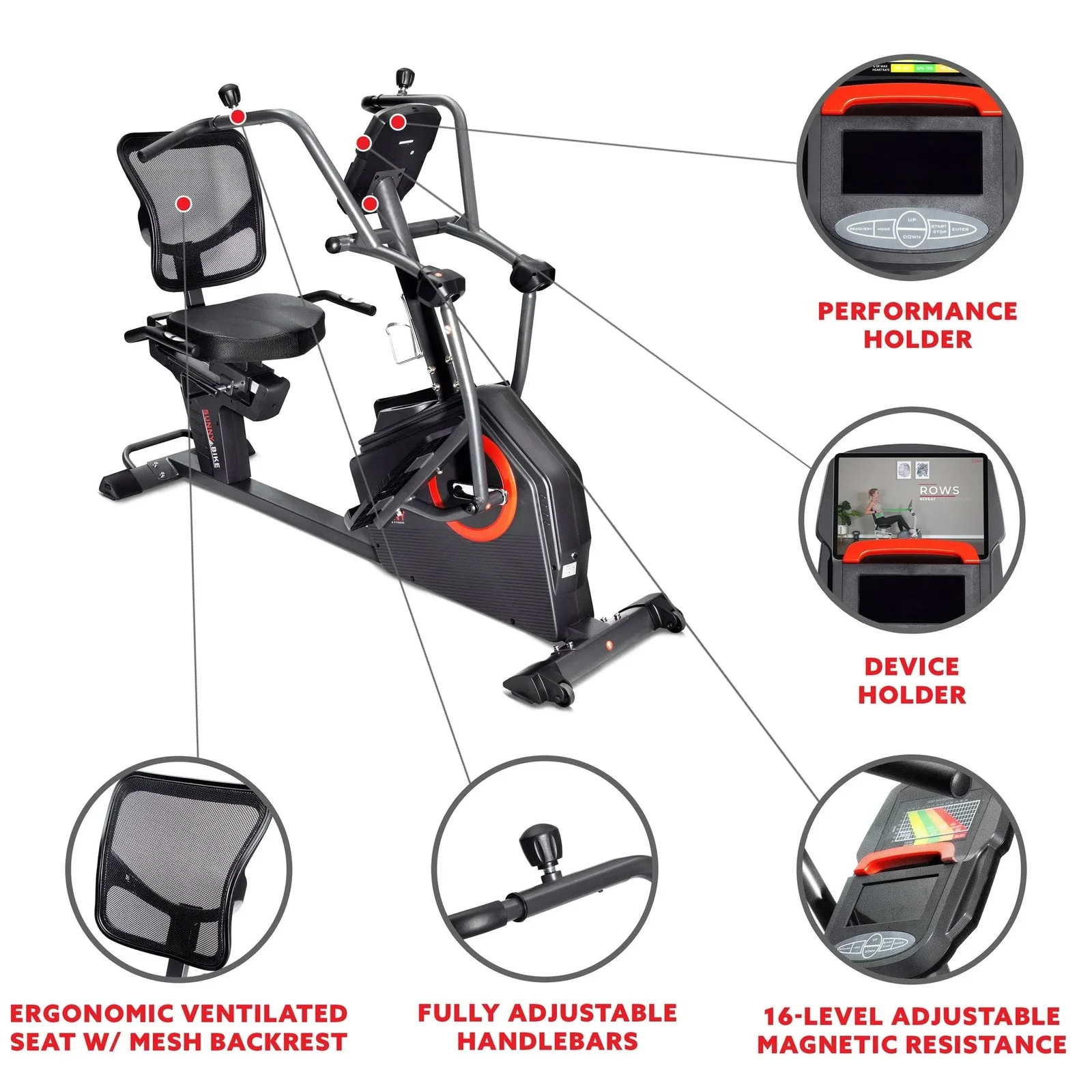 Sunny Health & Fitness Smart Recumbent Cross Trainer Elliptical Exercise Bike – SF-RB4886 SMART