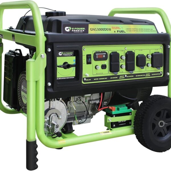 13,000W Dual Fuel Portable Generator, Powered by Gas or Propane, Electric Start, Home Backup & RV Ready