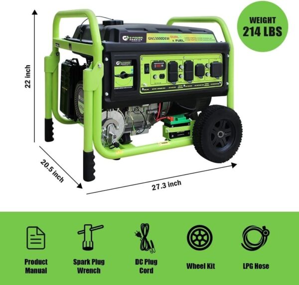 13,000W Dual Fuel Portable Generator, Powered by Gas or Propane, Electric Start, Home Backup & RV Ready