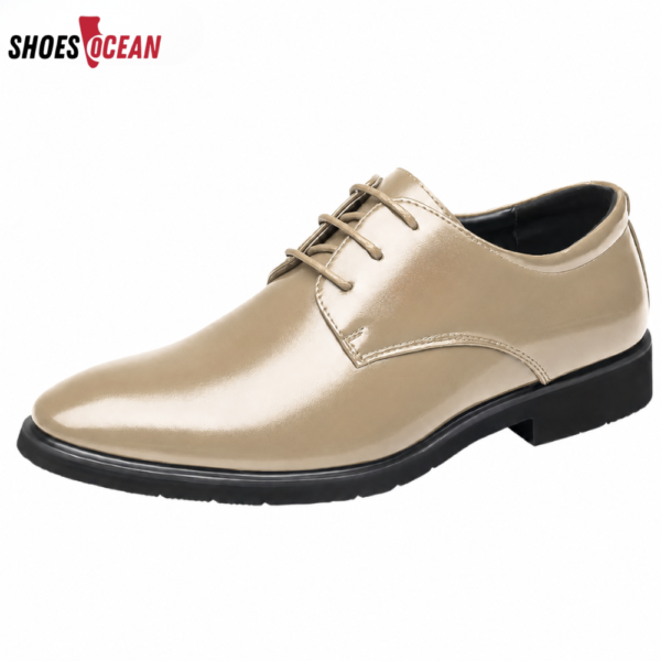 ShoesOcean Men’s Plain-Toe Lace-Up Formal Derby Shoes - Beige